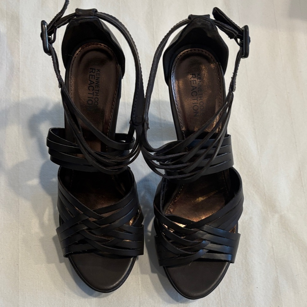 Kenneth Cole Reaction Strappy Dark Brown Heels - Picture 2 of 8